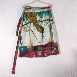 Neha Womens Peacock Abstract Knee Length Wrap Skirt Size‎ M